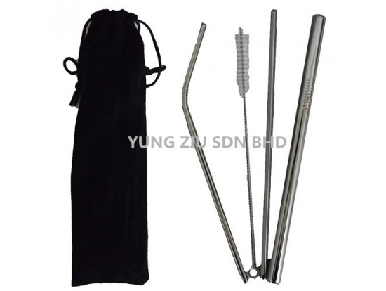 21.5CM BLACK CLOTH BAG STAINLESS STEEL STRAW SET